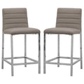 Eun 26 Inch Vegan Faux Leather Counter Stool, Chrome Legs, Set Of 2, Gray Gray Silver Fabric Metal