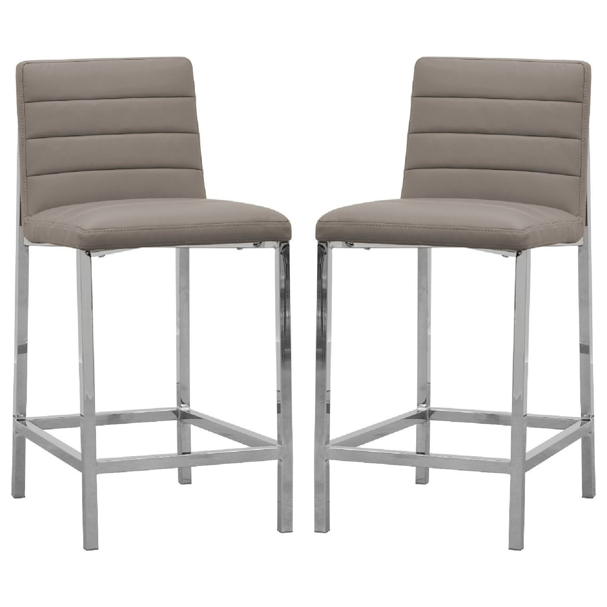 Eun 26 Inch Vegan Faux Leather Counter Stool, Chrome Legs, Set Of 2, Gray Gray Silver Fabric Metal