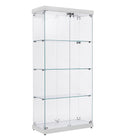 4 Tier Glass Display Cabinet, Double Door Glass Cabinet, Four Partitions, Two Locks, Floor Standing Storage Cabinet For Living Room, Bedroom, Showroom And Office, White, 31.5