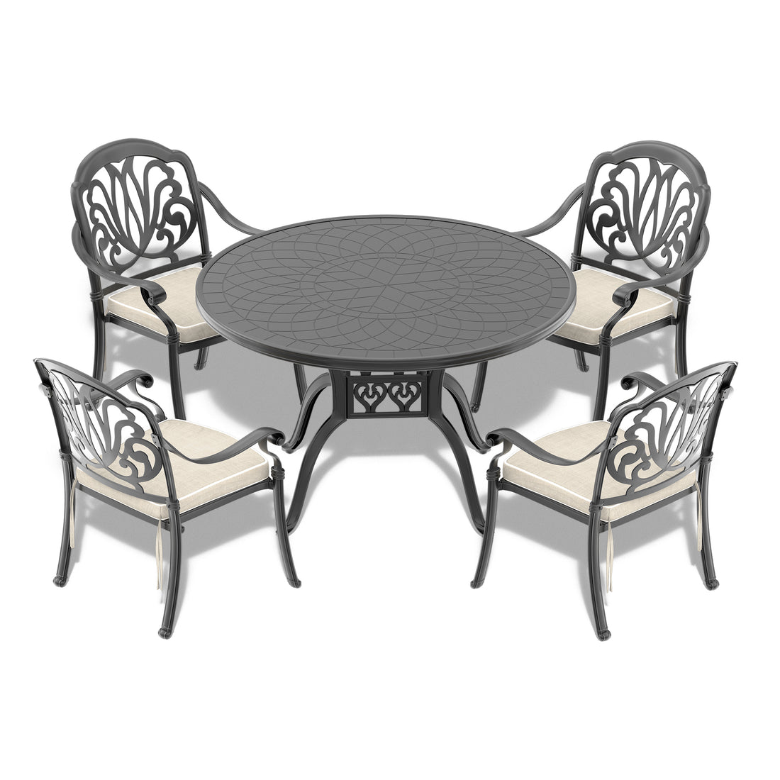 Cushions In Random Colors 5 Piece Set Of Cast Aluminum Patio Furniture With Cushions Yes Complete Patio Set Black Seats 4 Rust Resistant Frame Water Resistant Cushion Garden & Outdoor Complete Patio Sets Aluminium