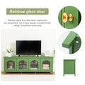 71 Inch Stylish Tv Cabinet,Entertainment Centertv Stand,Tvconsoletable, Media Console,Solidwood Frame,Changhong Glass Door,Metal Handle,Antique Green,For The Children'S Room,Bedroom Living Room Antique Green Primary Living Space 75 Inches 70 79 Inches