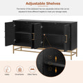 Sideboard Buffet Cabinet With Storage, Sideboard Cabinet With Adjustable Shelves, Rectangular Metal Handles And Legs For Kitchen, Living Room, And Dining Room, Black Black Mdf
