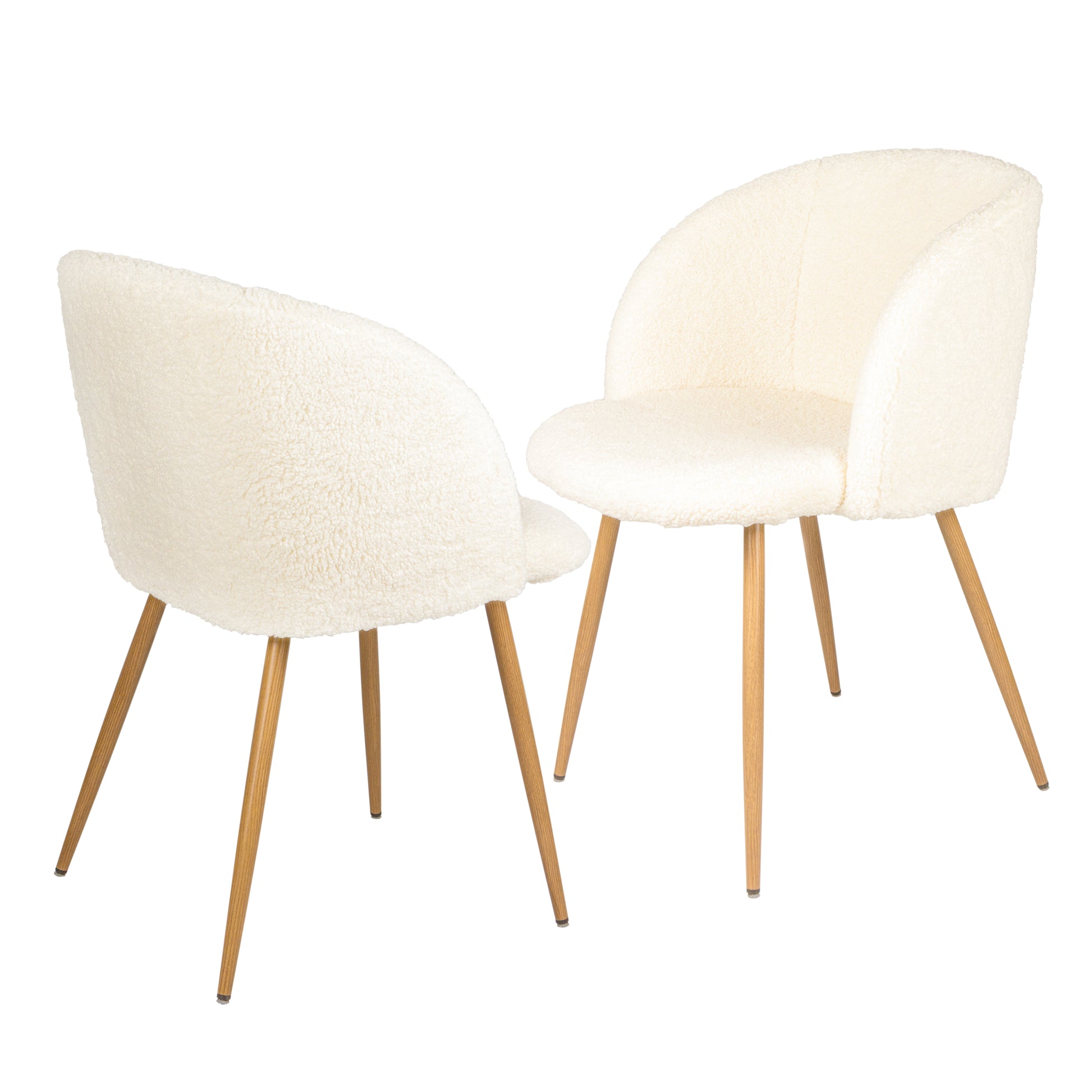 Adjust Legs Upholstered Teddy Faux Fur Dining Armrest Chair Set Of 2 Off White Metal Off White Dining Room Powder Coated Foam Dry Clean Round Mid Century Modern Solid Back Foam Polyester