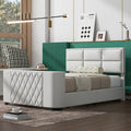Queen Size Upholstery Tv Platform Bed Frame With Height Adjustable Headboard And Support Legs,Beige Queen Beige Upholstered