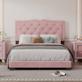 Full Size Upholstered Bed Frame With Rivet Design, Modern Velvet Platform Bed With Tufted Headboard,Pink Pink Velvet