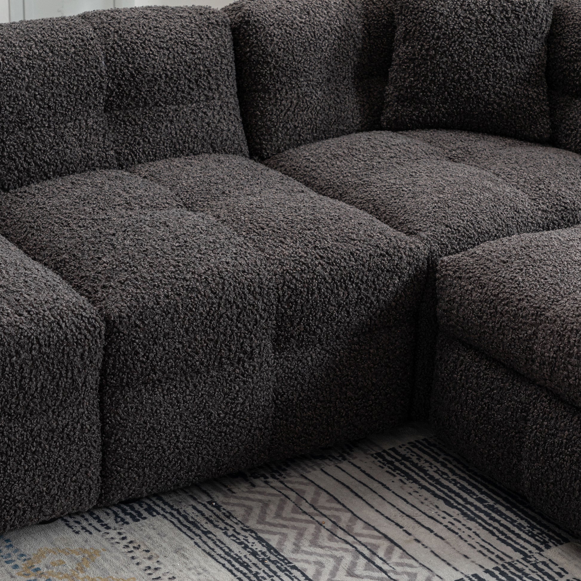 87.7" Sectional Sofa Cozy Teddy Fleece Fabric Sectional Sofa Couch With Two Usb Ports A Movable Storage Ottoman And Two Lumbar Pillows For Living Room, Gray Gray Foam Teddy 4 Seat
