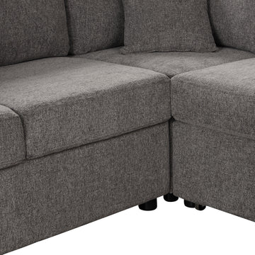 108.6" U Shaped Sectional Sofa Pull Out Sofa Bed With Two Usb Ports, Two Power Sockets, Three Back Pillows And A Storage Chaise For Living Room, Light Gray Light Gray Foam Chenille 5 Seat