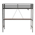 Adam Twin Loft Bunk Black With Cinnamon Wood Desk And Closet Rod Box Spring Not Required Twin Black Metal Bedroom Bunk Metal & Wood