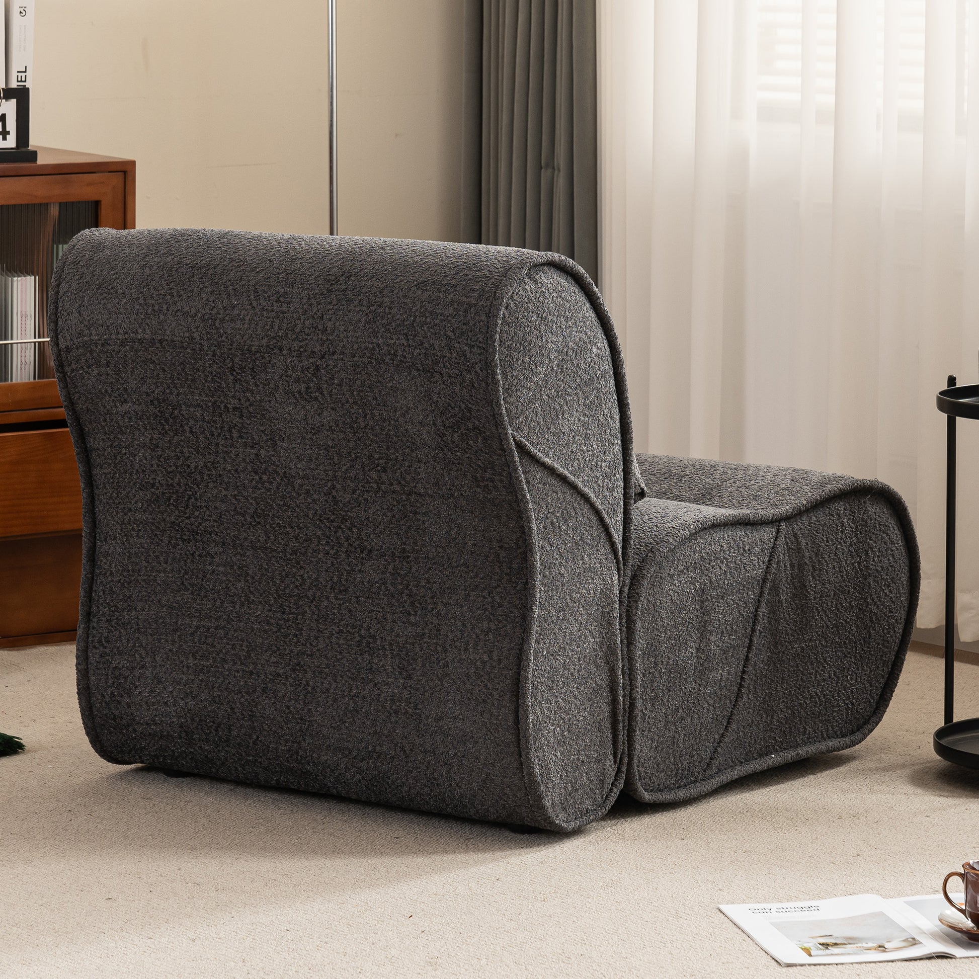 Soft Pellet Velvet Recliner Comfortable Lounge Chair With Waist Pack Padding, Modern Design, Ideal For Living Room, Bedroom Or Office Dark Gray Dark Gray Fabric 1 Seat