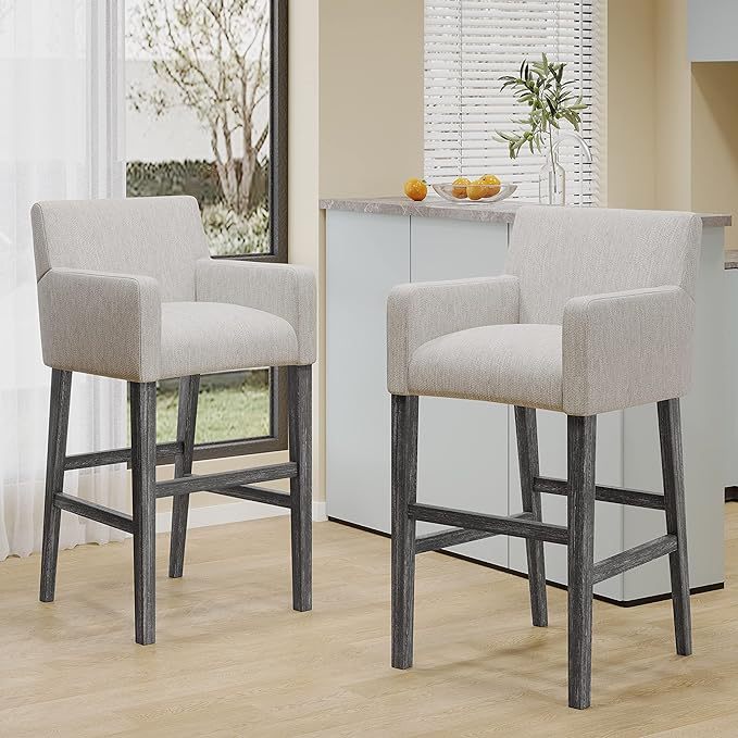 Set Of 2 Upholstered 30.5 Inch Counter Stools Light Gray Gray Light Grey Set Of 2 Fabric