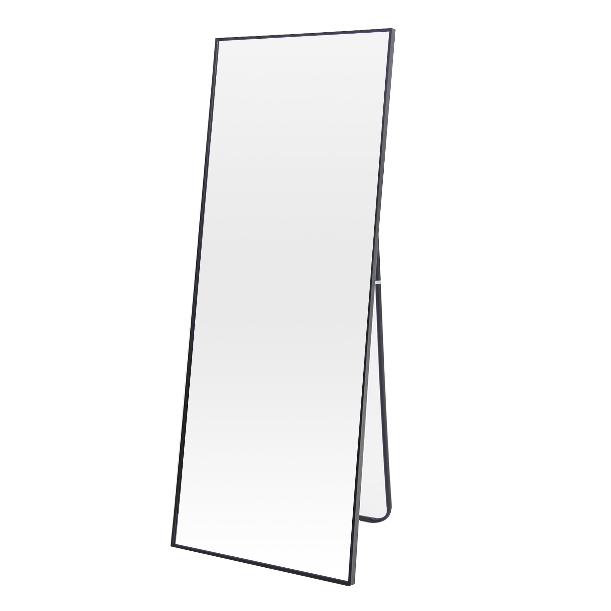 Tempered Mirror 71" X 32" Tall Full Length Mirror With Stand, Black Wall Mounting Full Body Mirror, Metal Frame Full Length Mirror For Living Room, Bedroom Black Glass