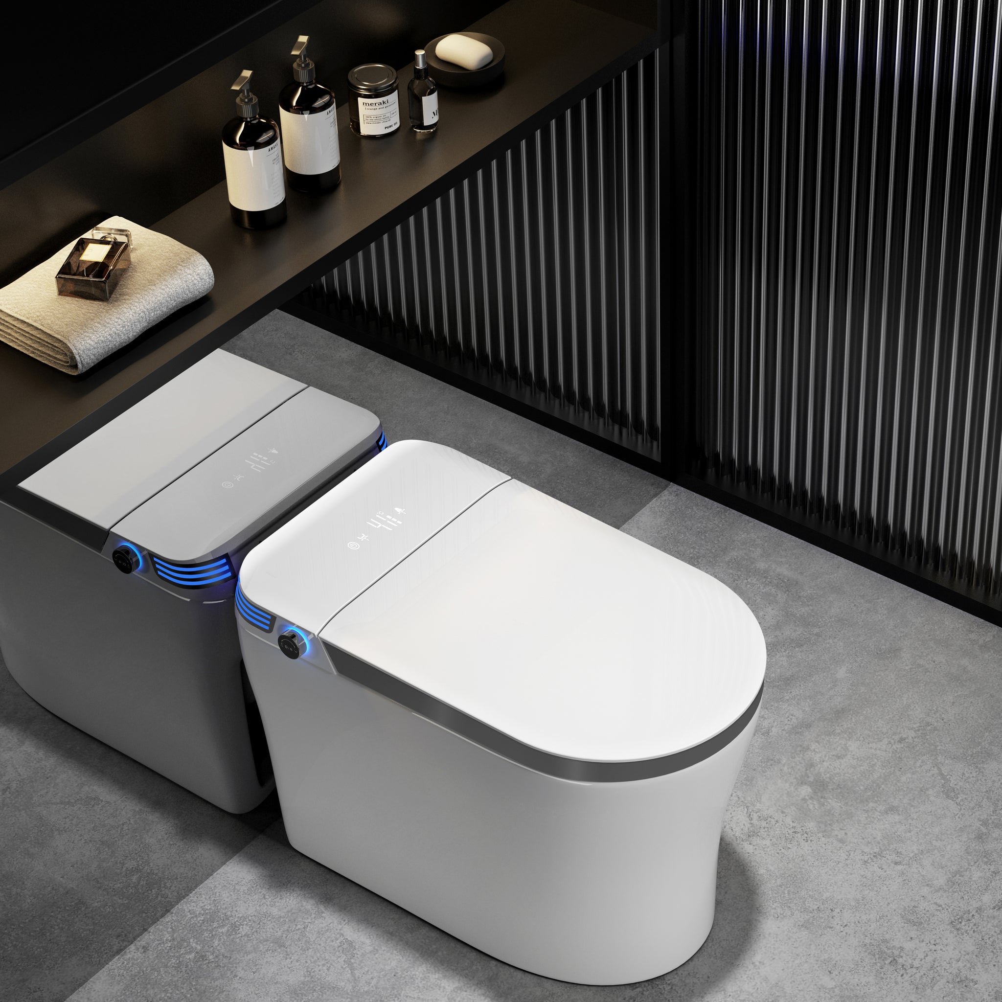 Modern Smart Bidet Toilet With Led Light, Heated Seat, Automatic Flush Tankless White Ceramic