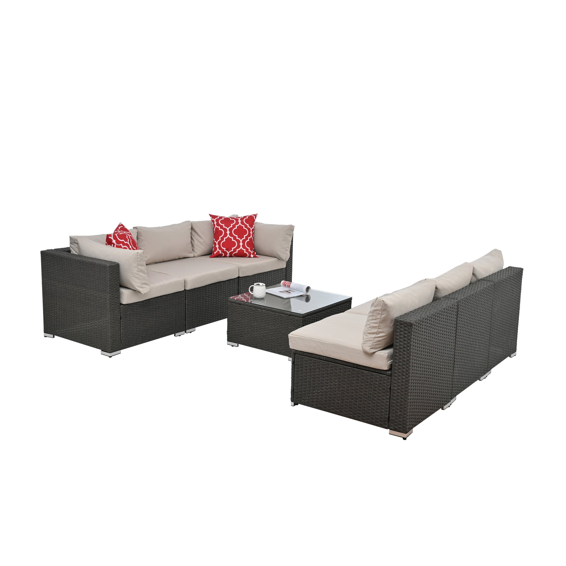Patio Furniture Sets Yes Dark Gray Seats 6 Pe Rattan Iron Waterproof Fabric