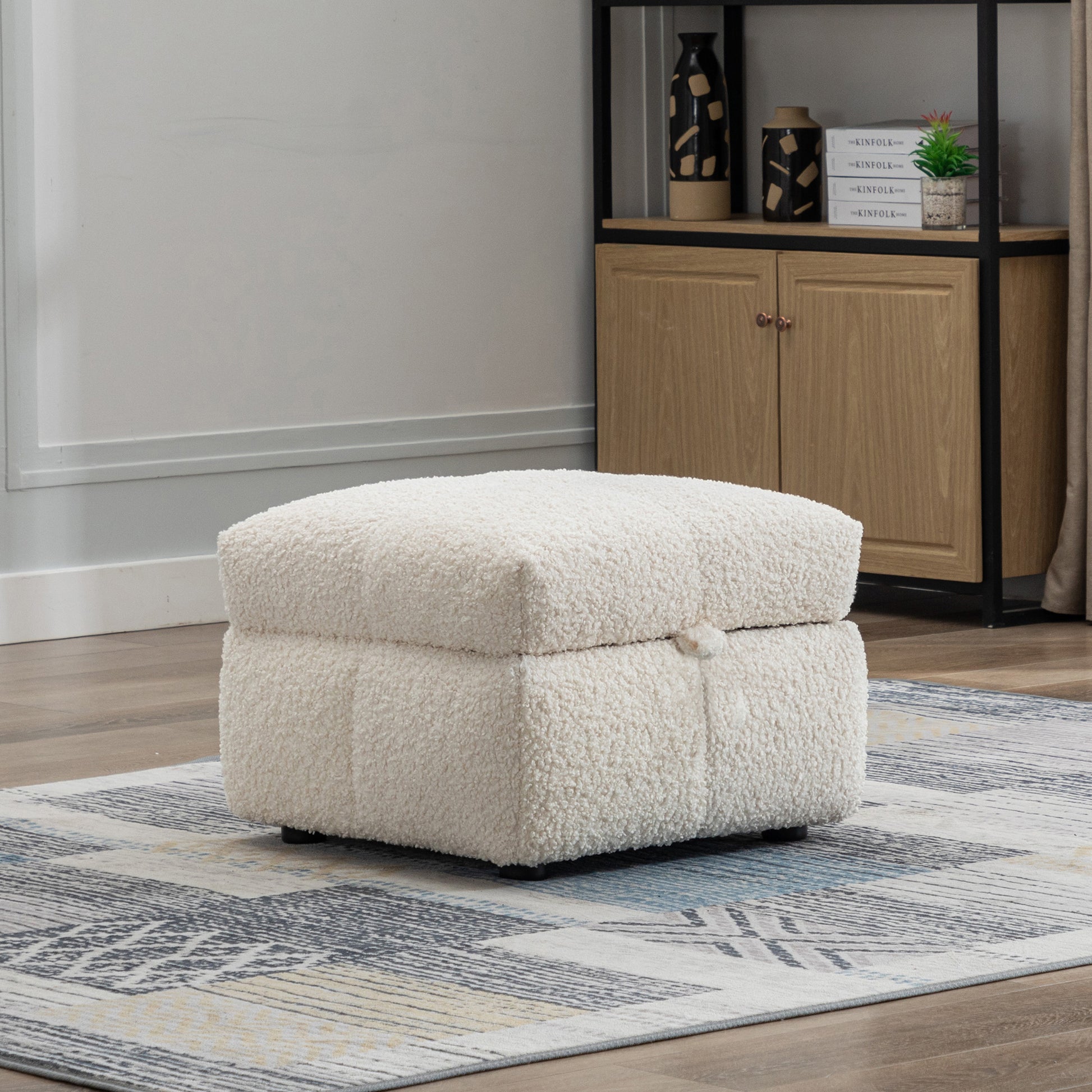 87.7" Sectional Sofa Cozy Teddy Fleece Fabric Sectional Sofa Couch With Two Usb Ports A Movable Storage Ottoman And Two Lumbar Pillows For Living Room, Creamy White Creamy White Foam Teddy