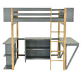 Twin Size Wood Loft Bed With Built In Storage Cabinet And Cubes, Foldable Desk, Gray Gray Solid Wood Mdf