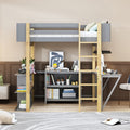 Twin Size Wood Loft Bed With Built In Storage Cabinet And Cubes, Foldable Desk, Gray Gray Solid Wood Mdf