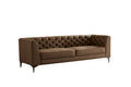 Wks5B Brown Leather Sofa With Iron Feet, Retro Design Brown Leather 3 Seat