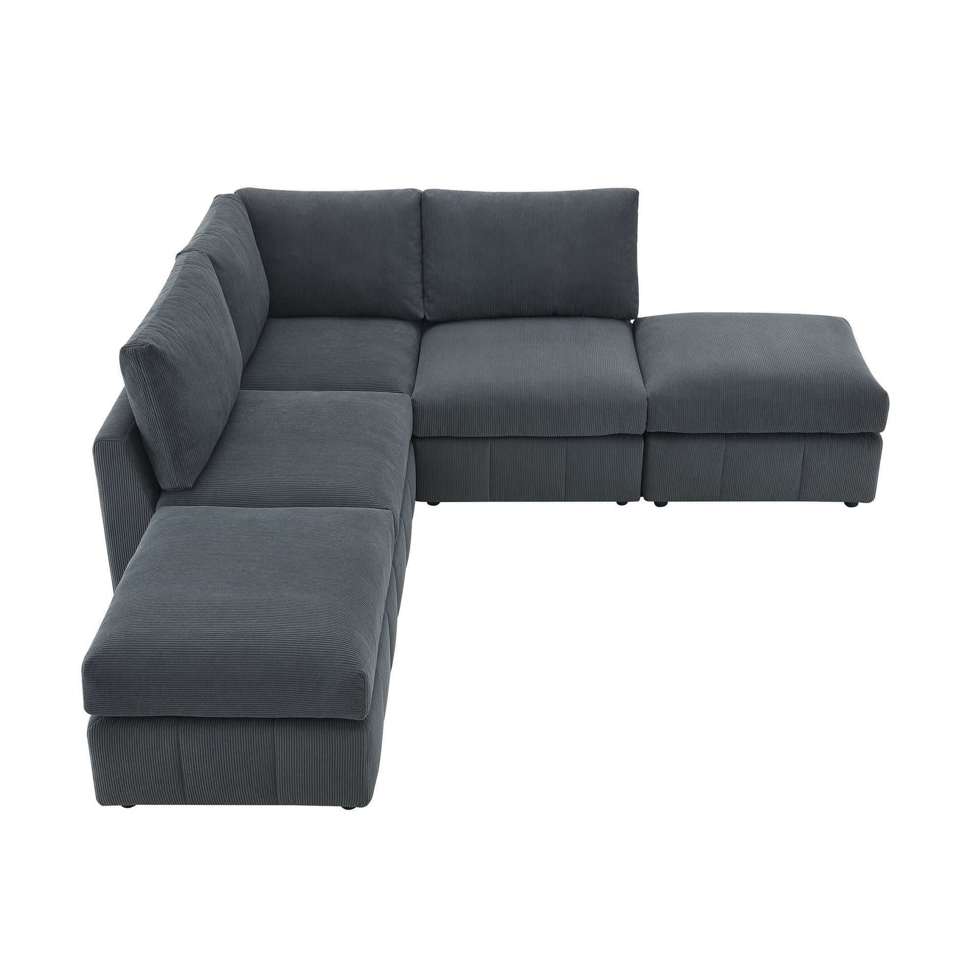 93"Modern Sectional Sofa With Vertical Stripes,5 Seat Armless Couch Set With Convertible Ottomans,Various Combinations,L Shape Indoor Furniture For Living Room,Apartment, 2 Colors Dark Grey Corduroy 5 Seat