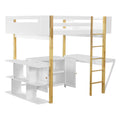 Full Size Wood Loft Bed With Built In Storage Cabinet And Cubes, Foldable Desk, White White Solid Wood Mdf