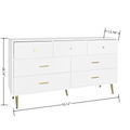 Seven Drawers Large Chest Of Drawer Cabinet With Golden Handle And Golden Legs White Color Matte White Particle Board