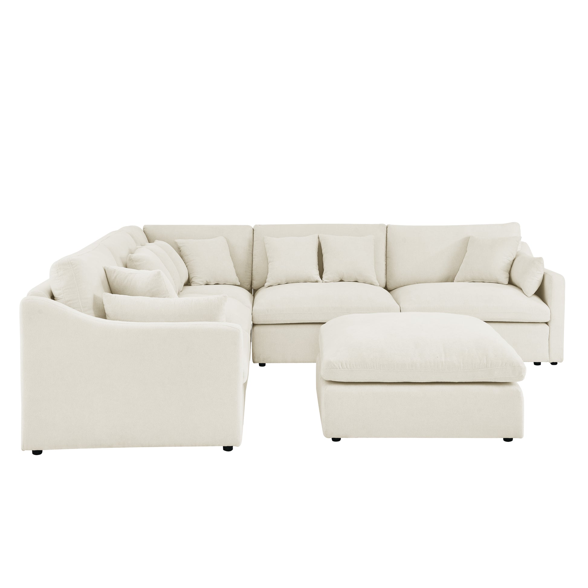 6 Seats Modular L Shaped Sectional Sofa With Ottoman,10 Pillows, Oversized Upholstered Couch W Removabled Down Filled Seat Cushion For Living Room, Chenille Beige Beige Chenille Wood Primary Living Space Soft Pillow Back Eucalyptus Square Arms Foam