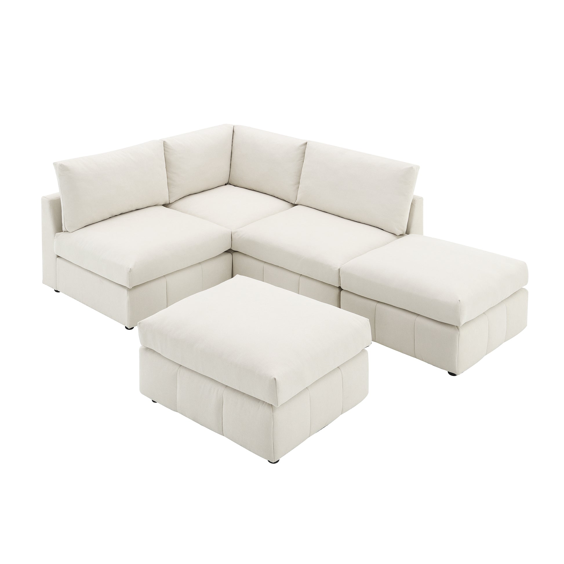 93"Modern Sectional Sofa With Vertical Stripes,5 Seat Armless Couch Set With Convertible Ottomans,Various Combinations,L Shape Indoor Furniture For Living Room,Apartment, 2 Colors Beige Fabric 5 Seat