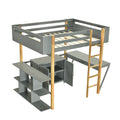Full Size Wood Loft Bed With Built In Storage Cabinet And Cubes, Foldable Desk, Gray Gray Solid Wood Mdf