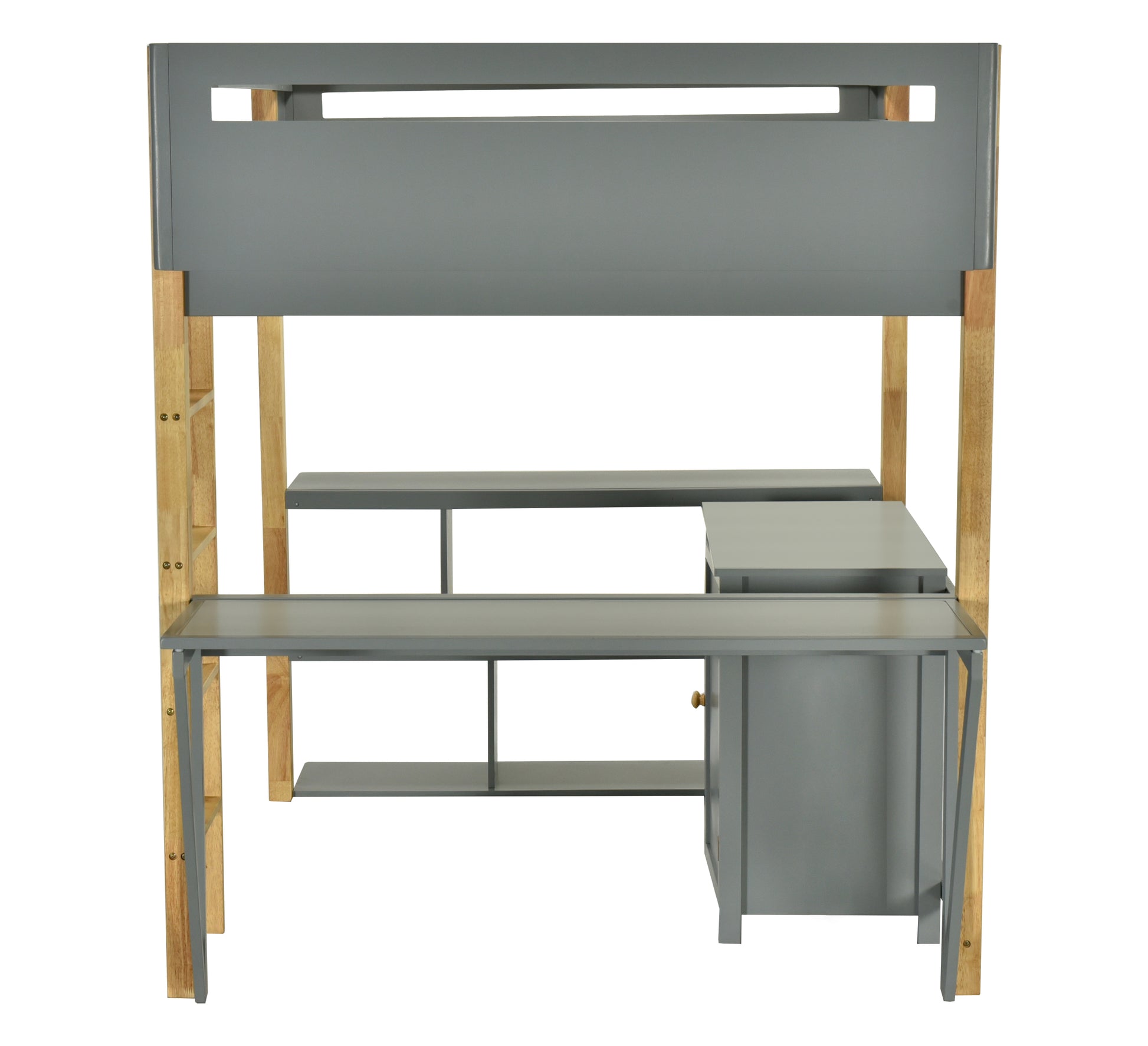 Twin Size Wood Loft Bed With Built In Storage Cabinet And Cubes, Foldable Desk, Gray Gray Solid Wood Mdf