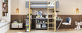 Twin Size Wood Loft Bed With Built In Storage Cabinet And Cubes, Foldable Desk, Gray Gray Solid Wood Mdf