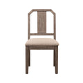 Yu 36 Inch Acacia Wood Dining Chair, Slat Back, Set Of 2, Weathered Brown Brown Wood Fabric