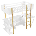 Twin Size Wood Loft Bed With Built In Storage Cabinet And Cubes, Foldable Desk, White White Solid Wood Mdf