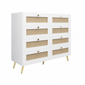 White Color 8 Drawers Chest Of Drawers With Rattan Drawer Face Golden Legs And Handles White White Bedroom Rosewood Wood Rattan