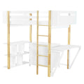 Twin Size Wood Loft Bed With Built In Storage Cabinet And Cubes, Foldable Desk, White White Solid Wood Mdf