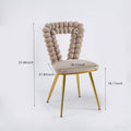 White And Gold Modern Chair Set Of 4 With Iron Tube Legs, Soft Cushions And Comfortable Backrest, Suitable For Dining Room, Living Room, Cafe,Hairball Back White Gold Fabric