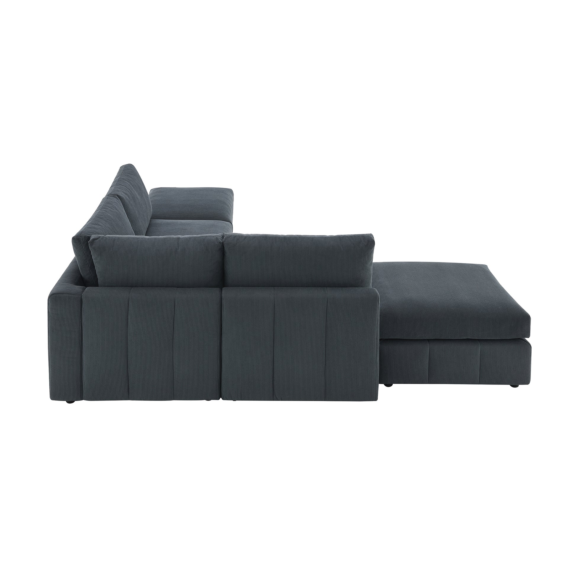 93"Modern Sectional Sofa With Vertical Stripes,5 Seat Armless Couch Set With Convertible Ottomans,Various Combinations,L Shape Indoor Furniture For Living Room,Apartment, 2 Colors Dark Grey Corduroy 5 Seat