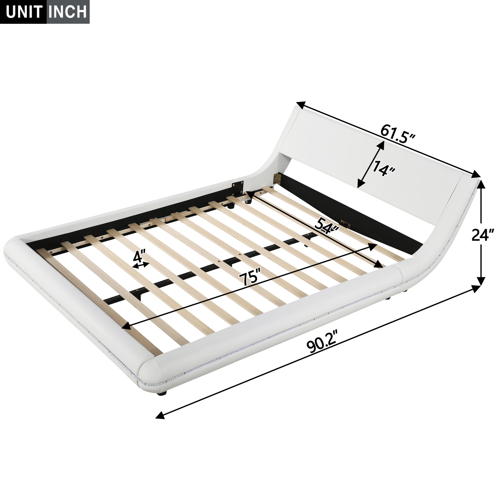 Full Size Upholstery Platform Bed Frame With Sloped Headboard, White White Upholstered