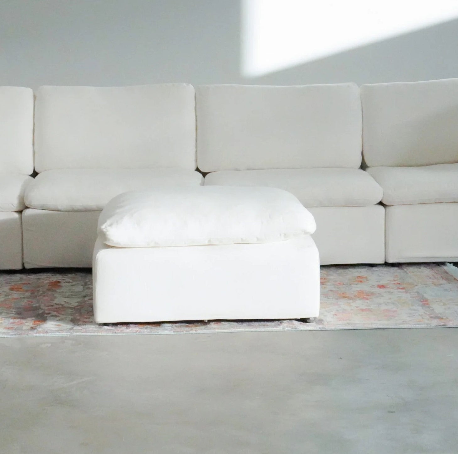 Modern 17" Luxe Size Ottoman, Premium Fabric Upholstered 1 Pc Living Room Cube Shape Ottoman With Plush Seat Cushion, White Wood Primary Living Space Solid White White Linen Linen Or Linen Blend Medium Soft Backless Contemporary,Modern Cube Armless
