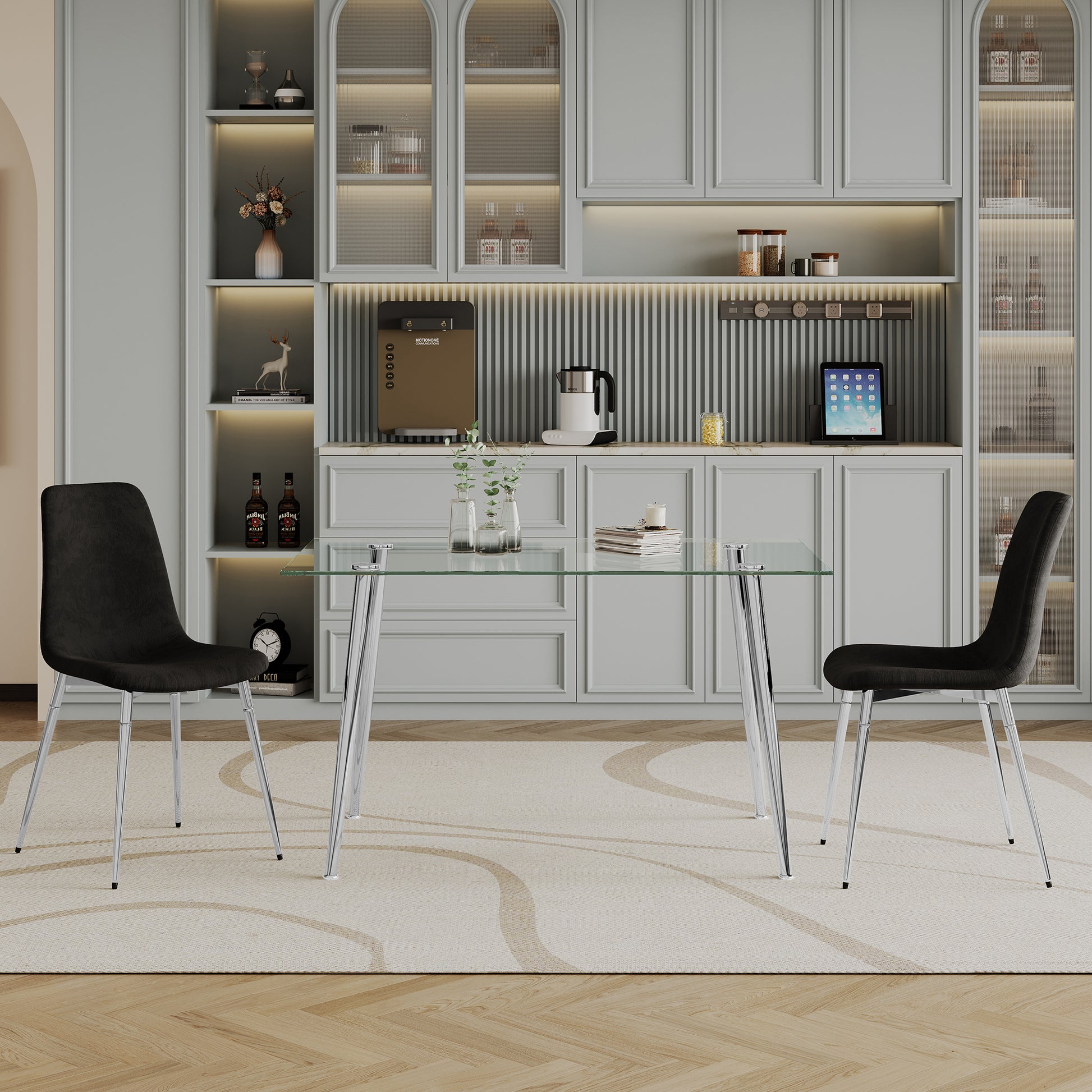 0.32" Thick Tempered Glass Top Dining Table With Silver Stainless Steel Legs Silver Tempered Glass