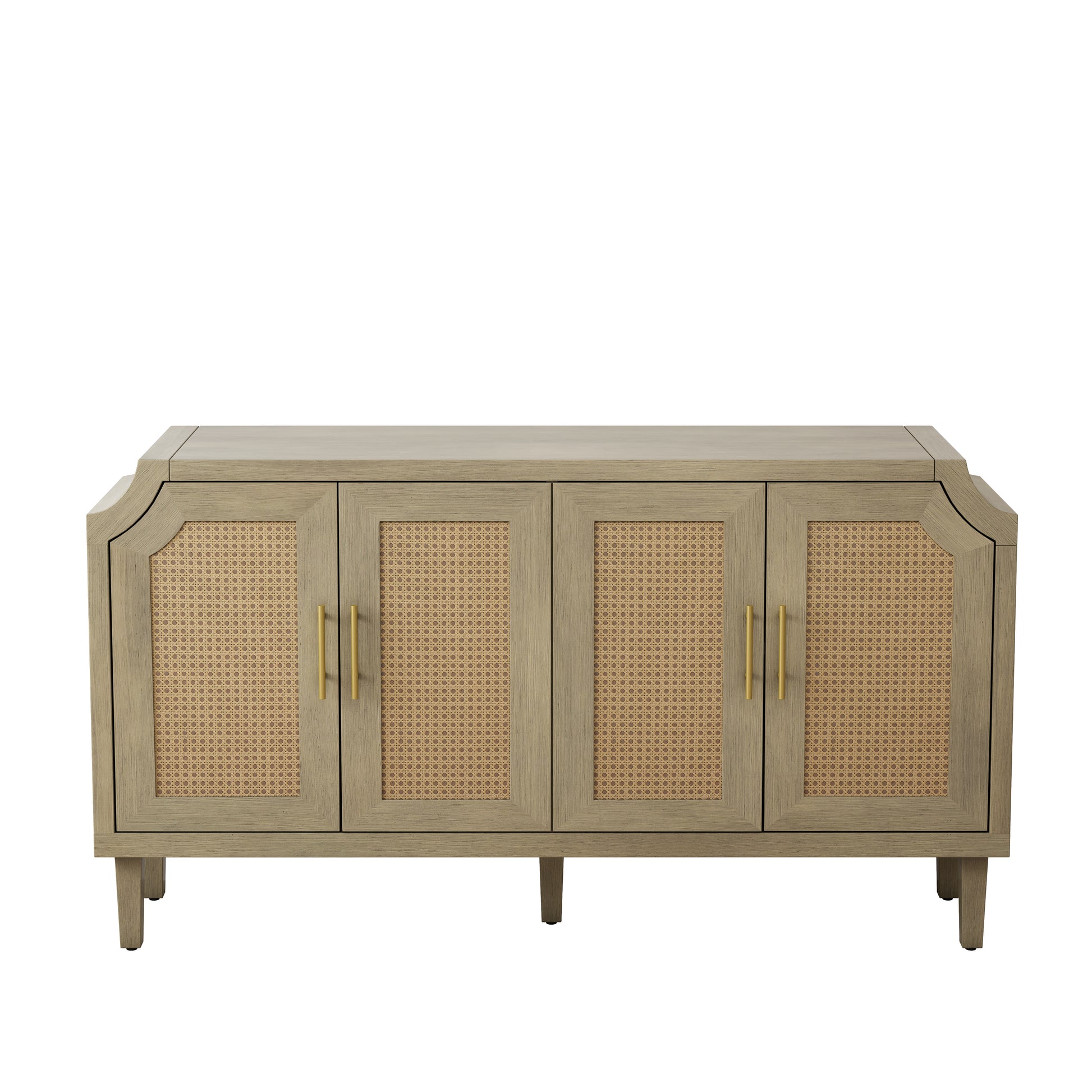 59.84"Modern 4 Door Cabinet With Rattan Decorative Doors,For Bedroom,Living Room,Office,Easy Assembly Natural Primary Living Space Adjustable Shelves Mdf