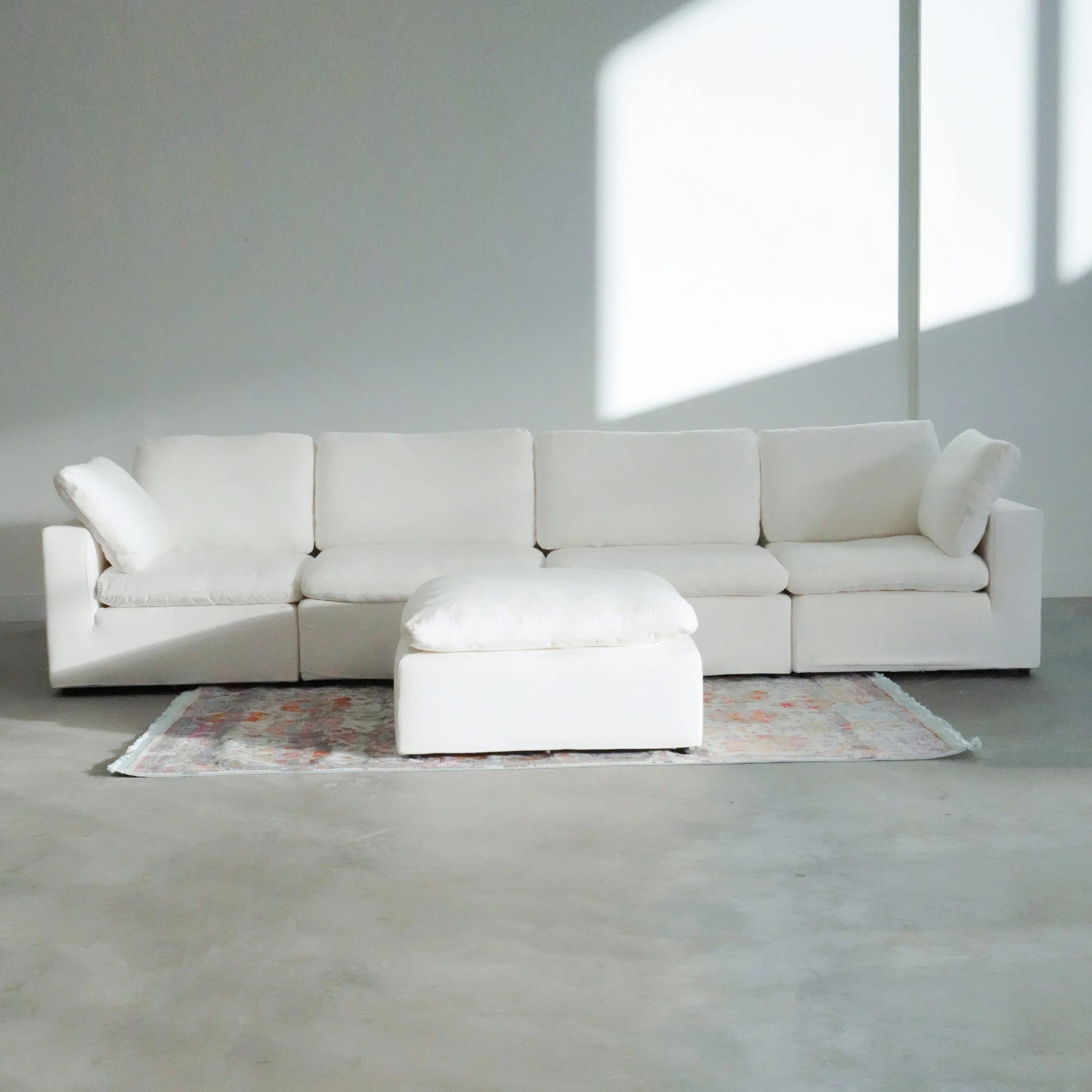 Modern 17" Petite Size Ottoman, Premium Fabric Upholstered 1 Pc Living Room Cube Shape Ottoman With Plush Seat Cushion, White Wood Primary Living Space Solid White White Linen Linen Or Linen Blend Medium Soft Backless Contemporary,Modern Cube Armless