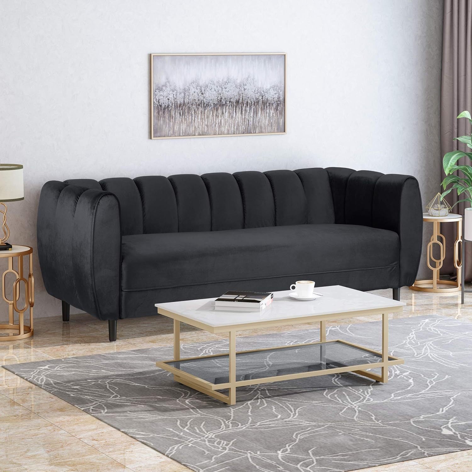 Miranda Velvet 3 Seater Sofa Black Velvet