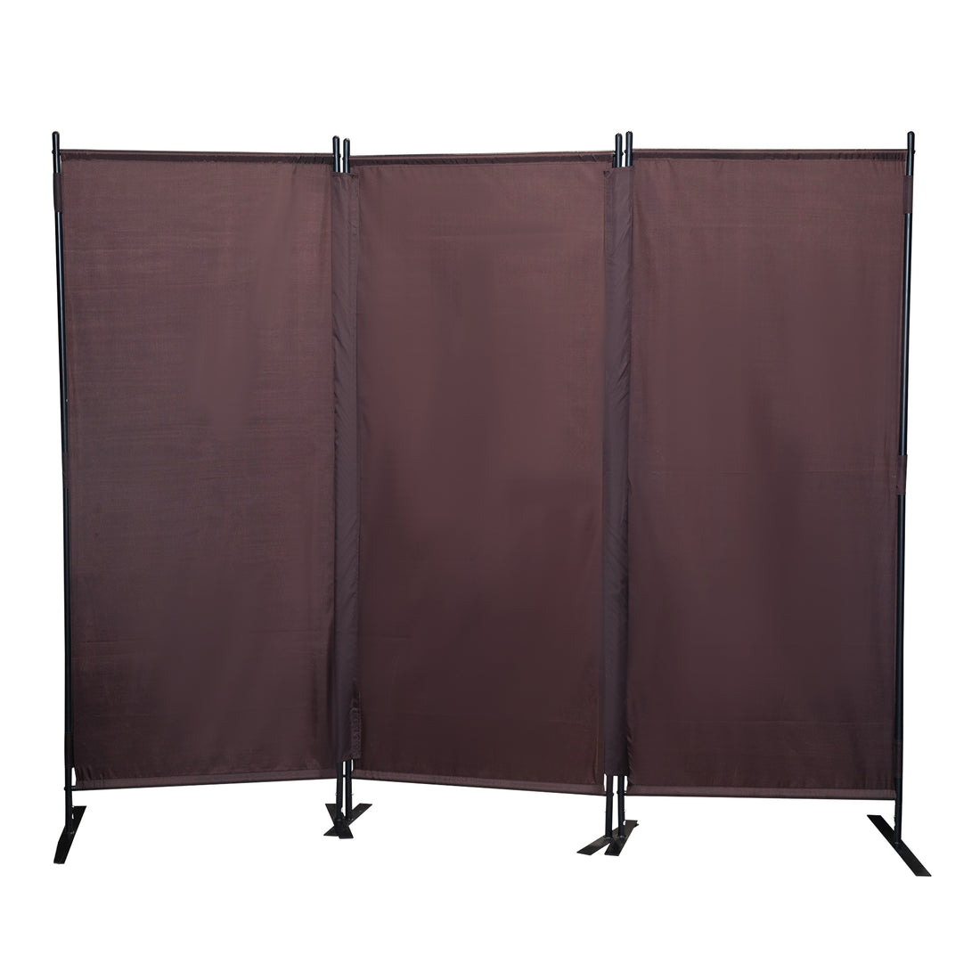 6 Ft Modern Room Divider, 3 Panel Folding Privacy Screen W Metal Standing, Portable Wall Partition, Brown Brown Metal