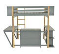 Twin Size Wood Loft Bed With Built In Storage Cabinet And Cubes, Foldable Desk, Gray Gray Solid Wood Mdf