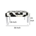 Cow Hide Upholstered Bench With Acrylic Legs, White And Black Black White Wood Fabric