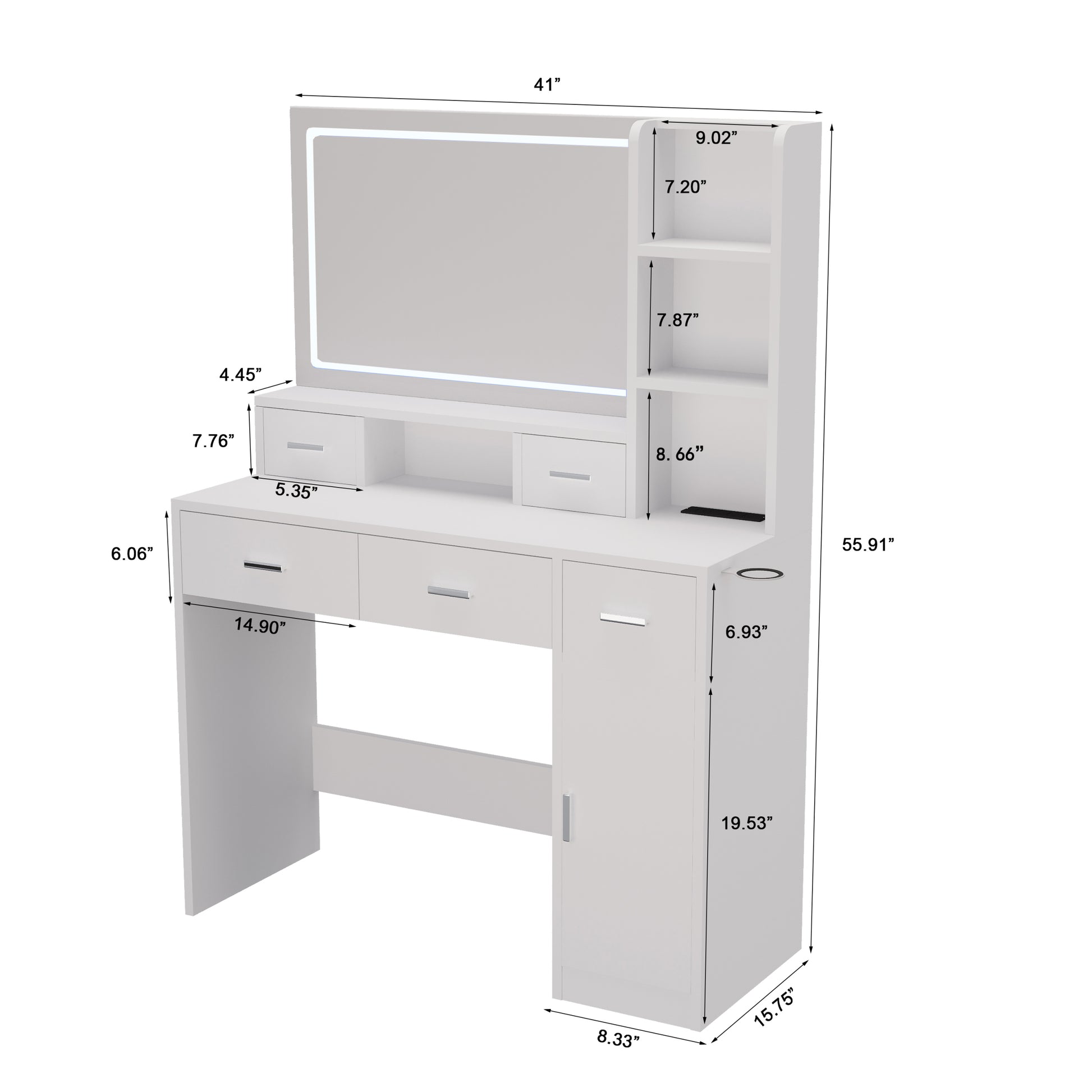 Newly Designed Smart Mirror Dressing Table With Drawers And Storage Cabinet, Dressing Table With Dressing Pad For Bedroom, Dressing Room White Mdf Glass