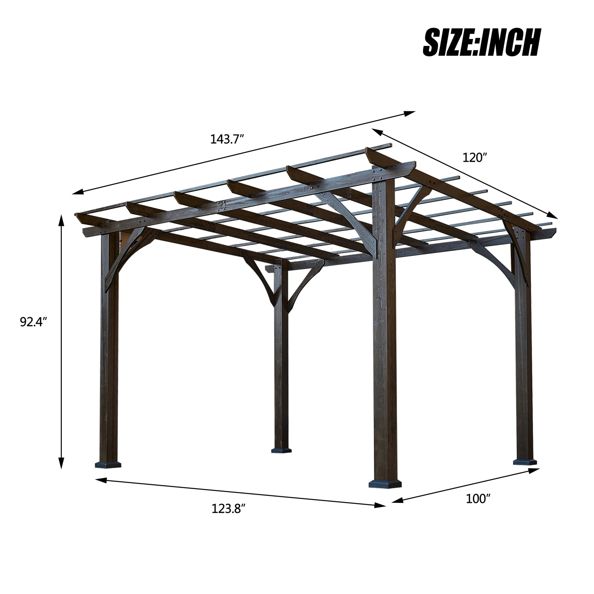 12' X 10' Outdoor Pergola, Wood Grape Gazebo For Climbing Plant Support, Garden, Patio, Backyard, Deck, Brown Brown Wood