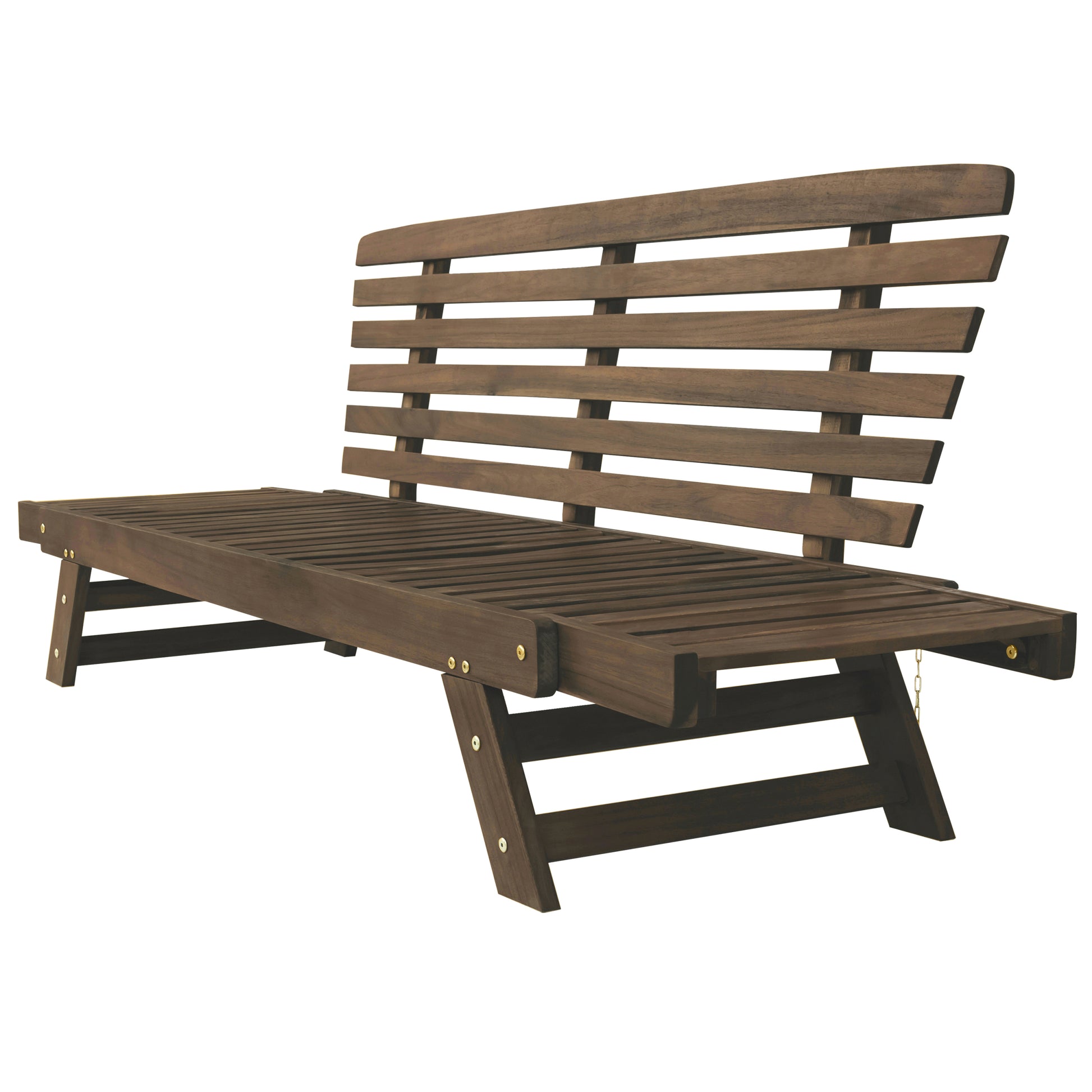 Outdoor Adjustable Patio Wooden Daybed Sofa Chaise Lounge With Cushions For Small Places, Brown Finish Gray Cushion Yes Complete Patio Set Gray Water Resistant Frame Water Resistant Cushion Garden & Outdoor Casual Sofa Seating Groups Foam Solid Wood