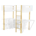 Twin Size Wood Loft Bed With Built In Storage Cabinet And Cubes, Foldable Desk, White White Solid Wood Mdf