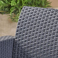 Outdoor Charcoal Faux Wicker Club Chairs With Light Grey Water Resistant Cushions Grey Fabric