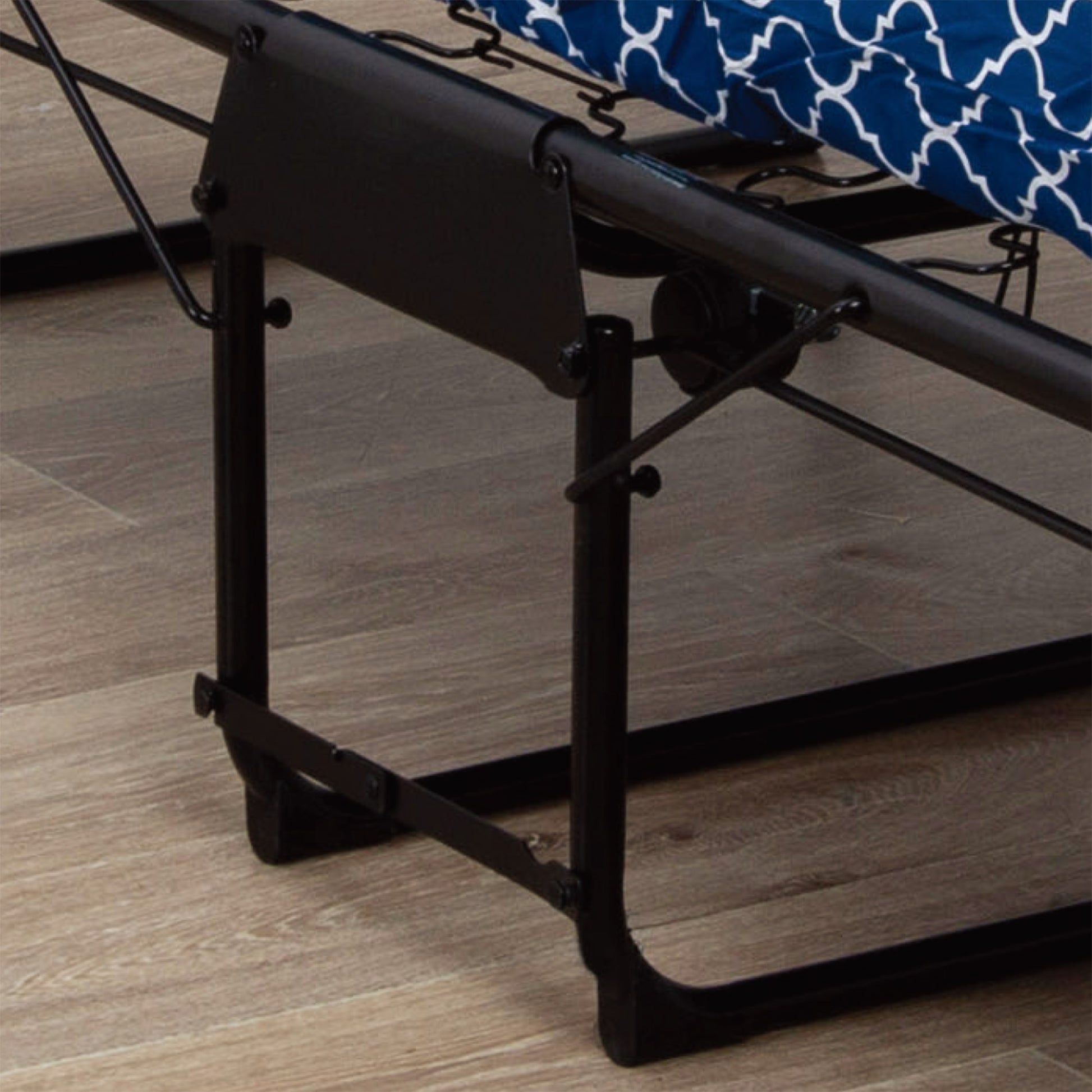 Metal Folding Bed Frame With Foam Mattress For Small Space, Easy Storage And Movable With 4 Castors Box Spring Not Required Black Blue Metal Bedroom Minimalist,Modern Bed Frame Foam Cotton Foam
